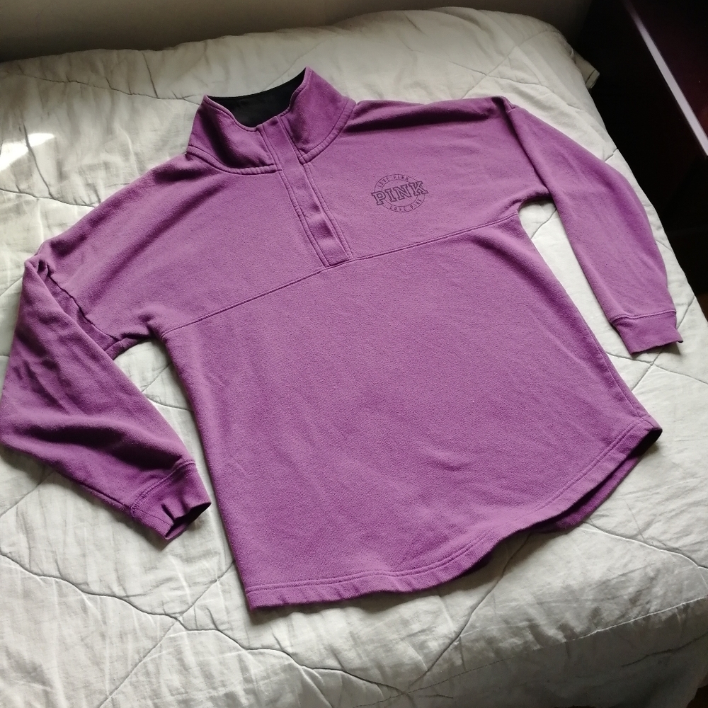 PINK Purple Half Snap Pullover Logo Back Cotton XS Victoria's Secret